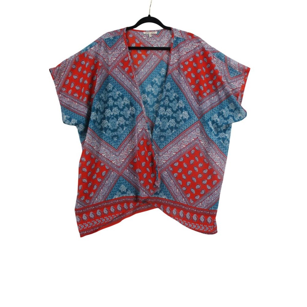 BOHO Cover Womens Kimono Sheer M Red & Blueโ Paisley Open Front Lightweight